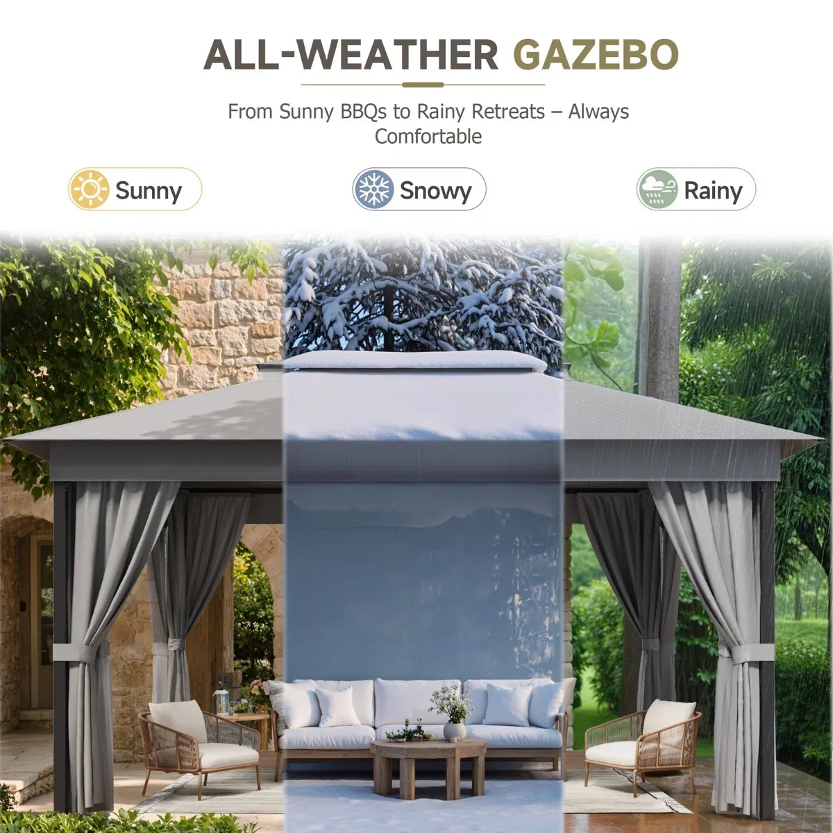 Furmax 13 Ft. W x 10 Ft. D Soft Top Steel Patio Gazebo with 2-Tier Canopy and Zippered Mesh Netting for Outdoor, Patio, Garden, and Backyard Activities
