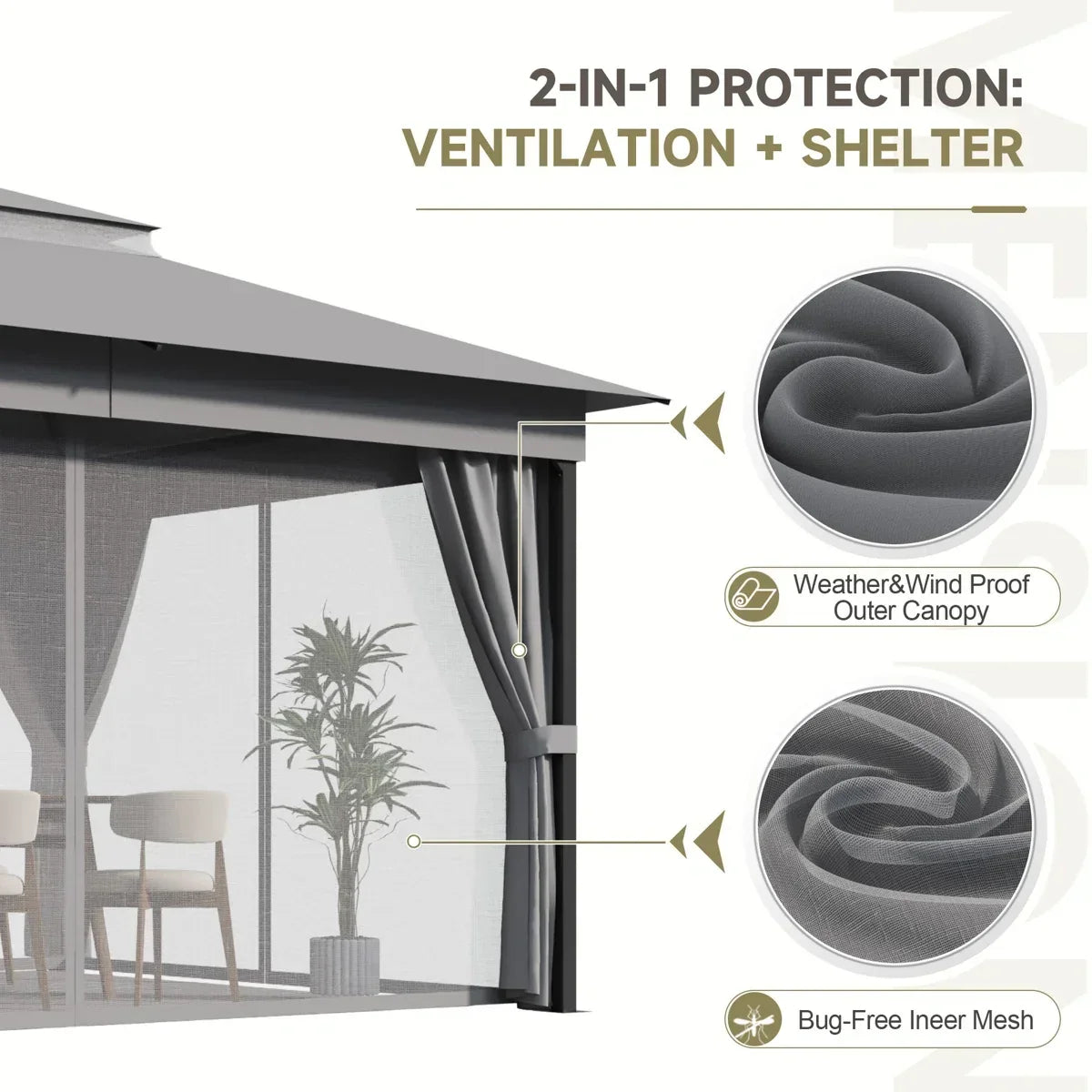 Furmax 13 Ft. W x 10 Ft. D Soft Top Steel Patio Gazebo with 2-Tier Canopy and Zippered Mesh Netting for Outdoor, Patio, Garden, and Backyard Activities