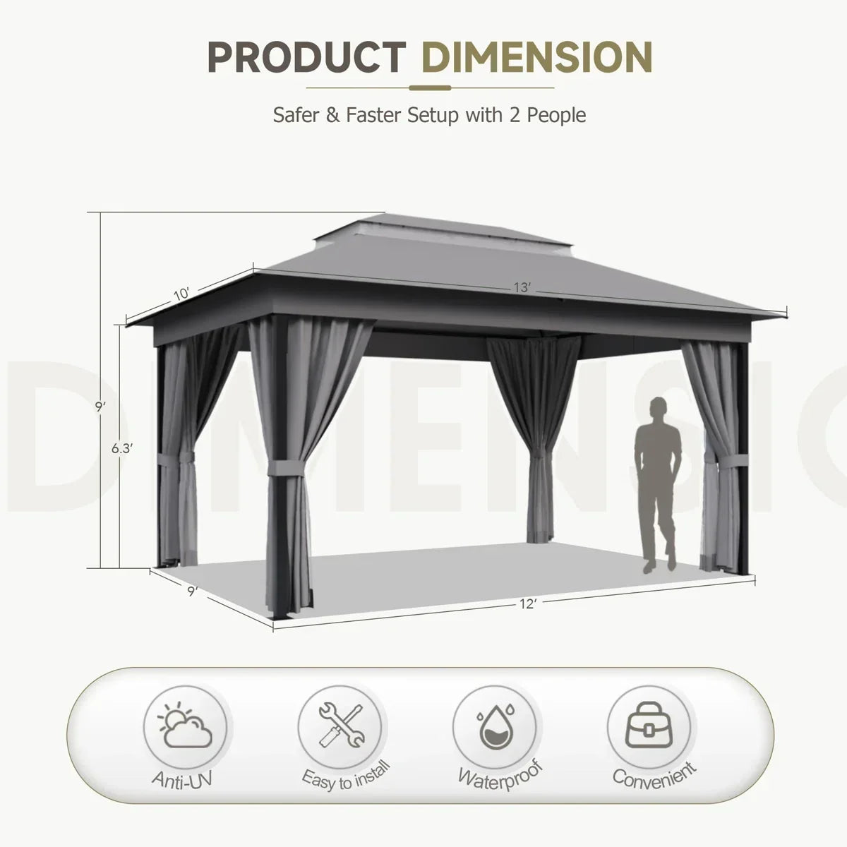 Furmax 13 Ft. W x 10 Ft. D Soft Top Steel Patio Gazebo with 2-Tier Canopy and Zippered Mesh Netting for Outdoor, Patio, Garden, and Backyard Activities