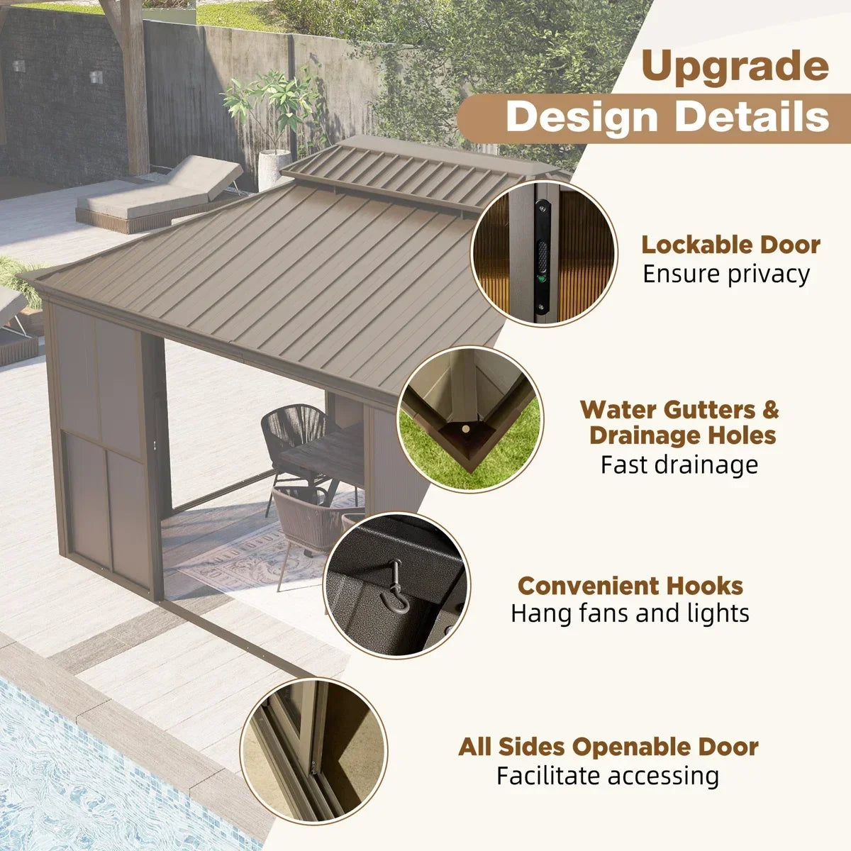 EROMMY 14 Ft. W X 12 Ft. D Outdoor Hardtop Gazebo, Double Top Galvanized Steel Roof Aluminum Sunroom