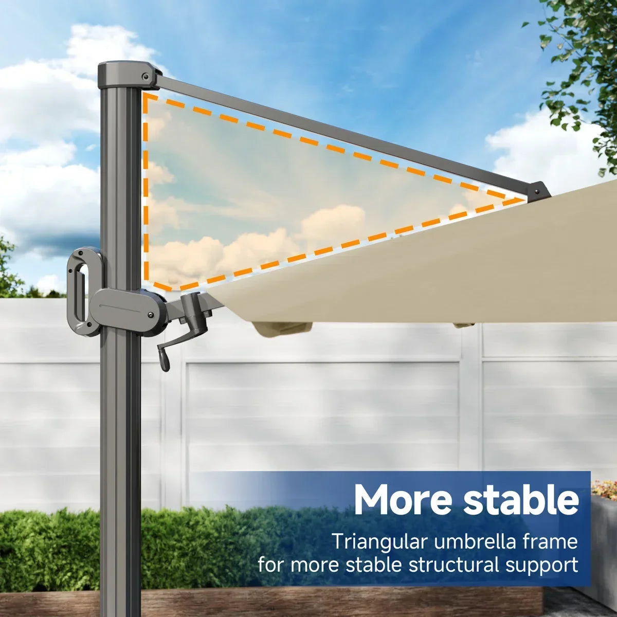 Latitude Run® 11′ Patio Cantilever Umbrella with Wind-Vent, 240g Solution-Dyed Fabric, Solar LED Lights and Weighted Base Included