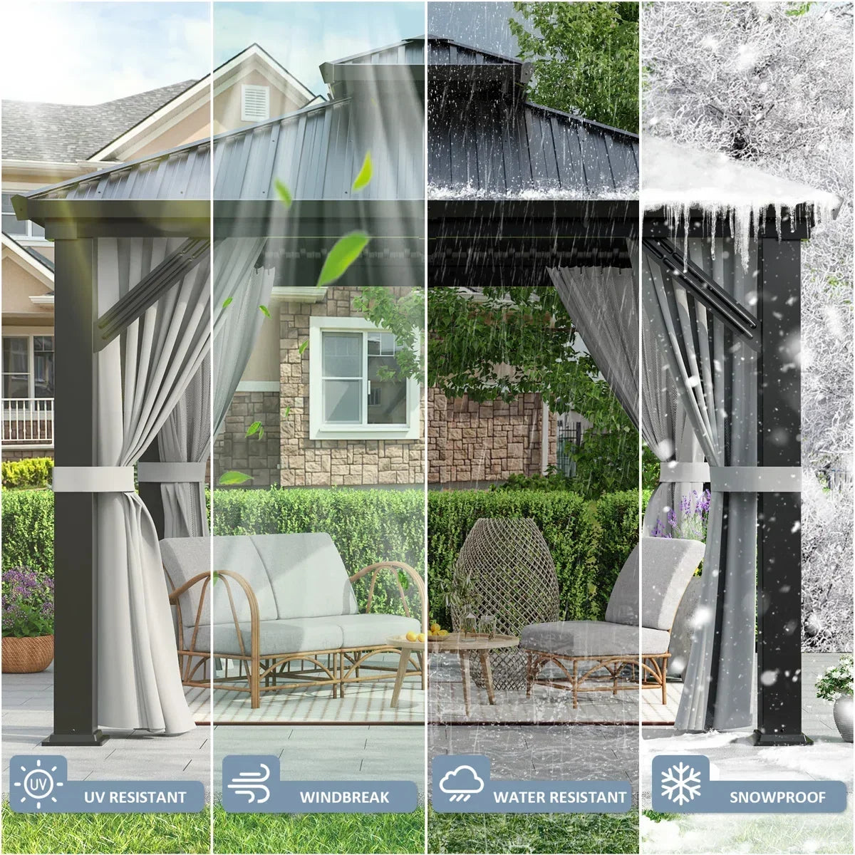 Polar Aurora 10 x 10 ft. Heavy-Duty Aluminum Frame Outdoor Gazebo with Double-Layer Galvanized Steel Roof, All-Weather Metal Gazebo Includes Curtains, Mesh Netting and Anchor Kit for Patio & Backyard