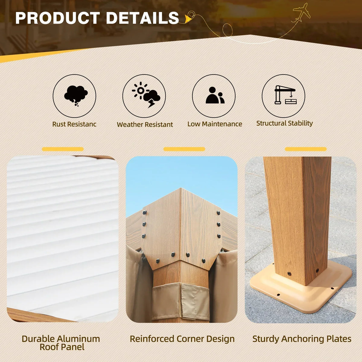 EROMMY 10X12 Pergola with Adjustable Louvered Roof – Wood Grain