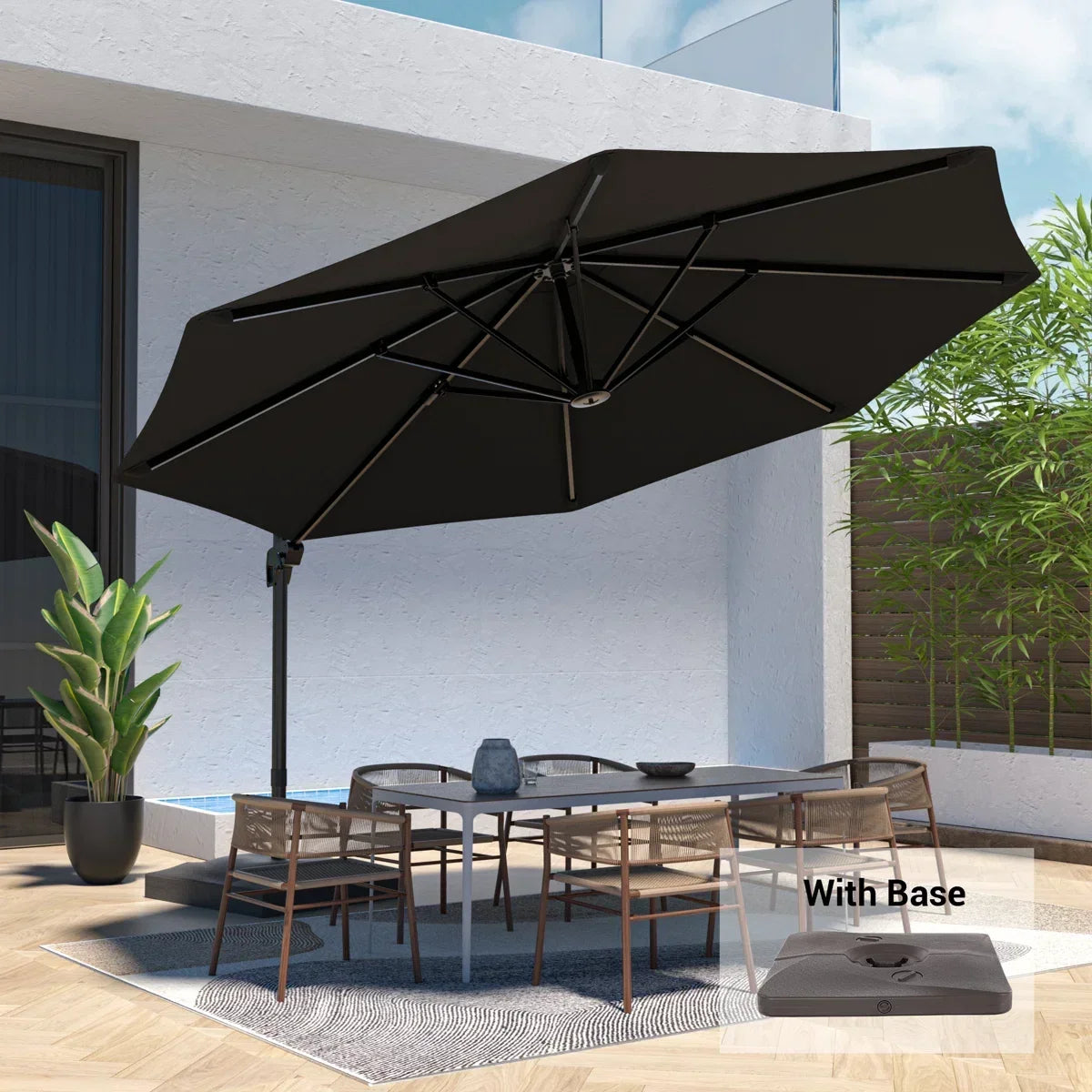 Freeport Park® Cathleen 11′ Cantilever Umbrella with Base