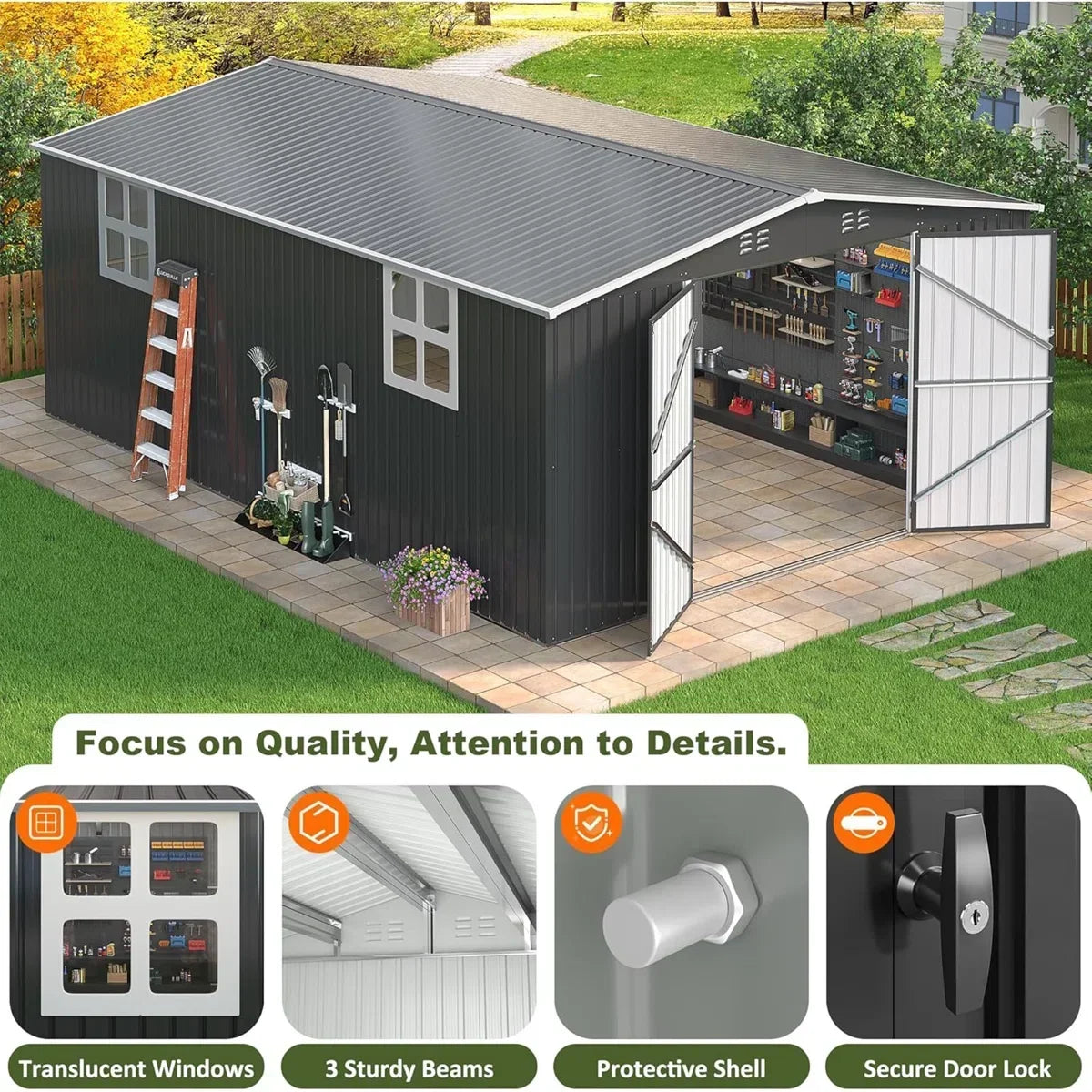 Polar Aurora 12 ft. W x 18 ft. D Large Outdoor Metal Shed, All-Steel Construction with Windows and Lockable Doors