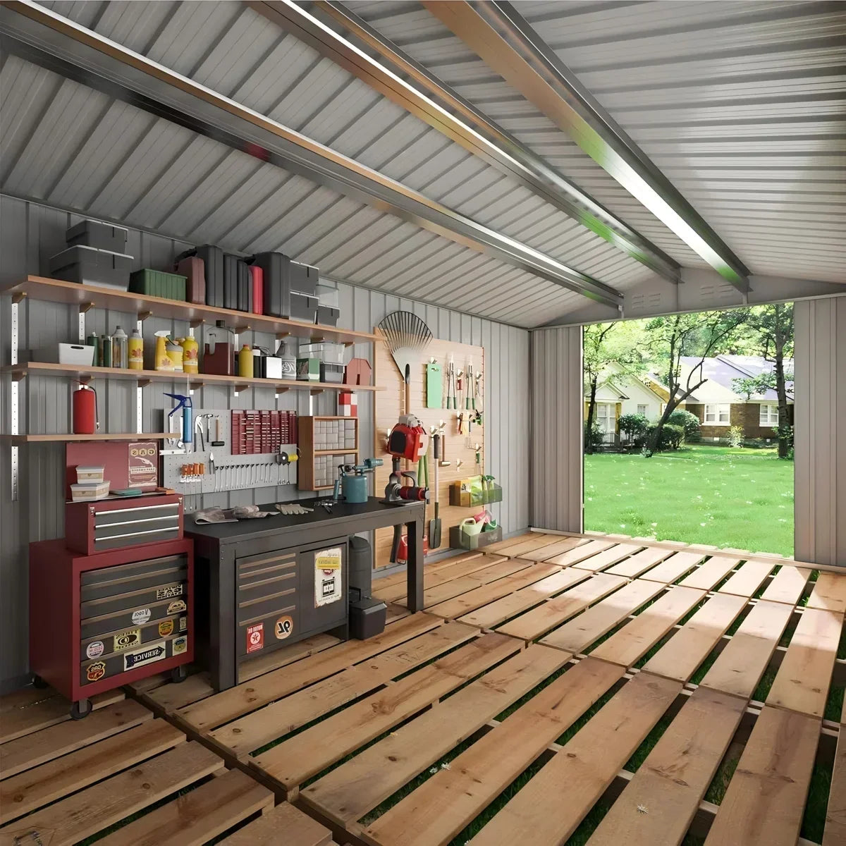 Polar Aurora 12 ft. W x 18 ft. D Large Outdoor Metal Shed, All-Steel Construction with Windows and Lockable Doors