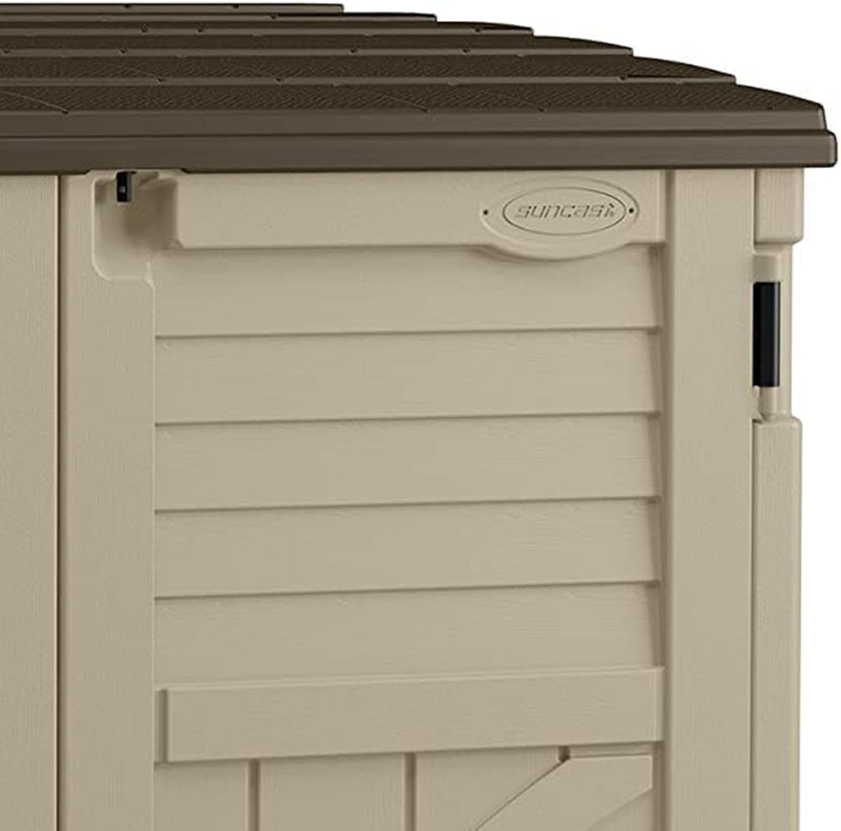 Suncast 34 Cu Ft Horizontal Resin Storage Shed – Outdoor Storage Shed with Floor Included, Lockable, Weatherproof, Fits Small