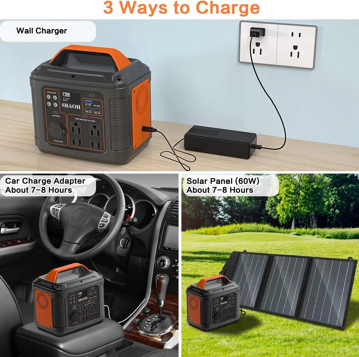 SBAOH Portable Power Station, 300W 296Wh Solar Generator Quick Charge / 110V AC Outlets/DC Ports and LED Flashlight