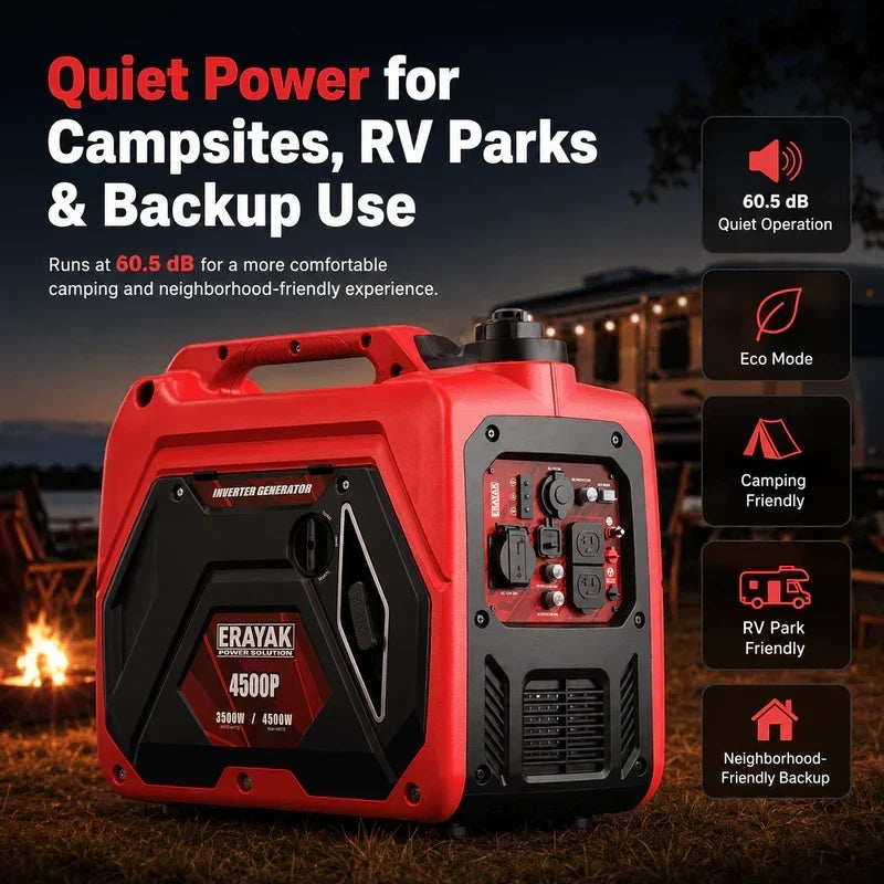 Erayak 4500W Quiet Inverter Generator | 30A RV-Ready Camping & Home Backup Power