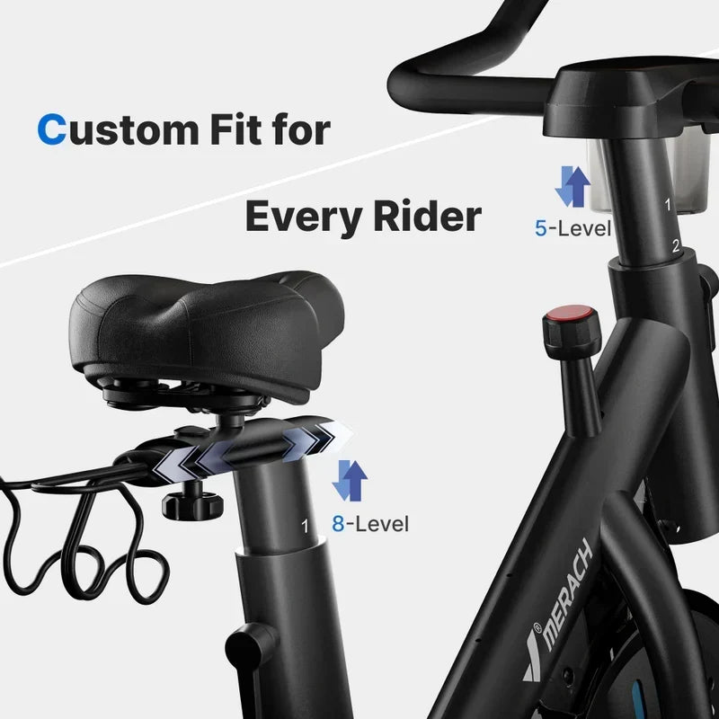 Merach S26 Aura Indoor Exercise Bike with 15.6″ Full HD Rotating Touchscreen, Phone Mirroring, 8 Resistance Levels, 8-Way Adjustable Seat