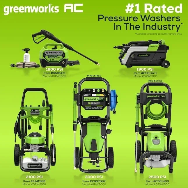 Greenworks 3000-PSI 2.0-GPM Cold Water Electric Pressure washer with 5 Spray Tips