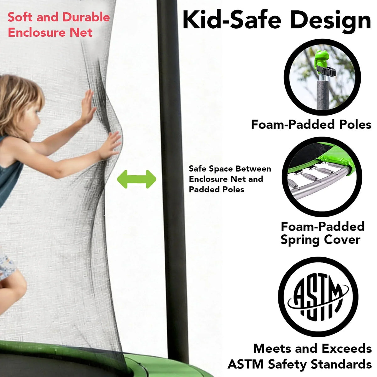 Sportspower BouncePro 14ft Trampoline Meets ASTM Safety Standards, Heavy-Duty Rust-Resistant Steel Frame, UV-Resistant Jump Mat & Safety Net