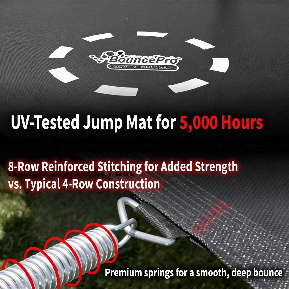 Sportspower BouncePro 14ft Trampoline Meets ASTM Safety Standards, Heavy-Duty Rust-Resistant Steel Frame, UV-Resistant Jump Mat & Safety Net
