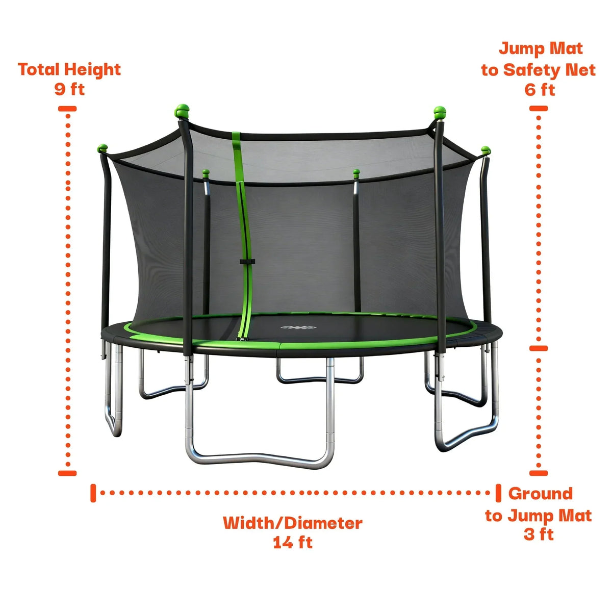 Sportspower BouncePro 14ft Trampoline Meets ASTM Safety Standards, Heavy-Duty Rust-Resistant Steel Frame, UV-Resistant Jump Mat & Safety Net