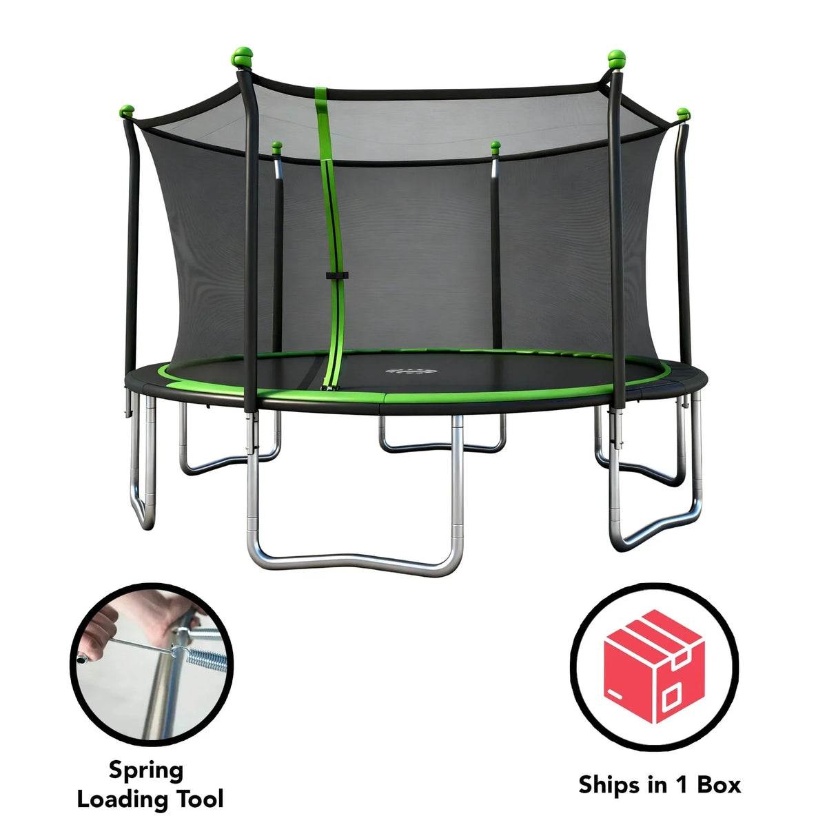 Sportspower BouncePro 14ft Trampoline Meets ASTM Safety Standards, Heavy-Duty Rust-Resistant Steel Frame, UV-Resistant Jump Mat & Safety Net
