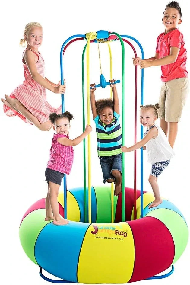 Jungle JumpaRoo – Trampoline/Bounce House-Like Play Set – Indoor/Outdoor Jungle Gym with Welded Swing bar – Large