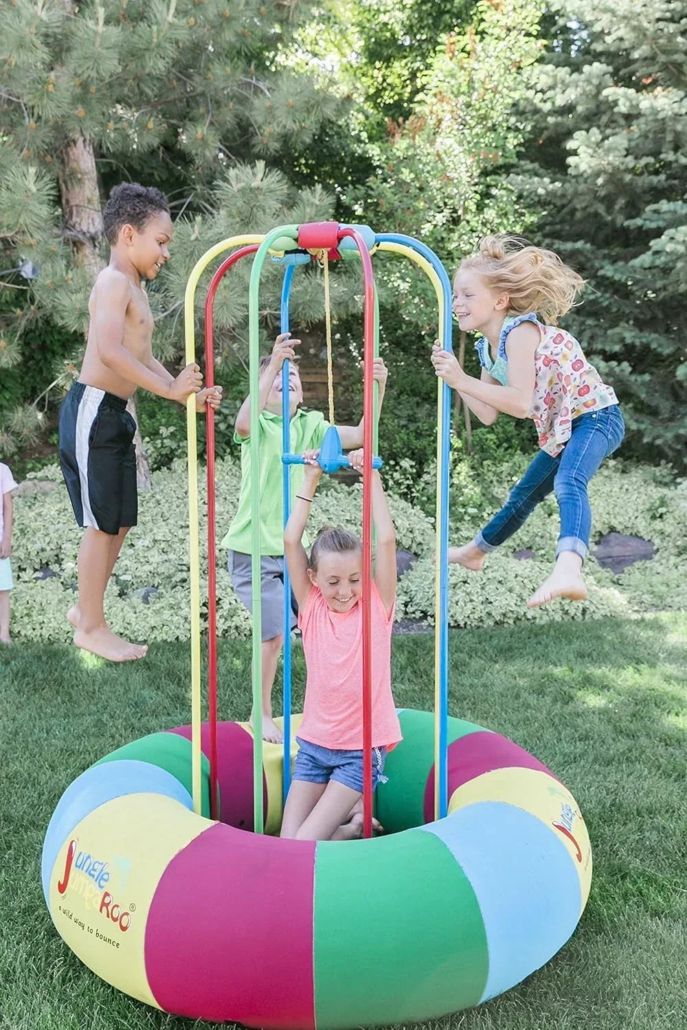 Jungle JumpaRoo – Trampoline/Bounce House-Like Play Set – Indoor/Outdoor Jungle Gym with Welded Swing bar – Large
