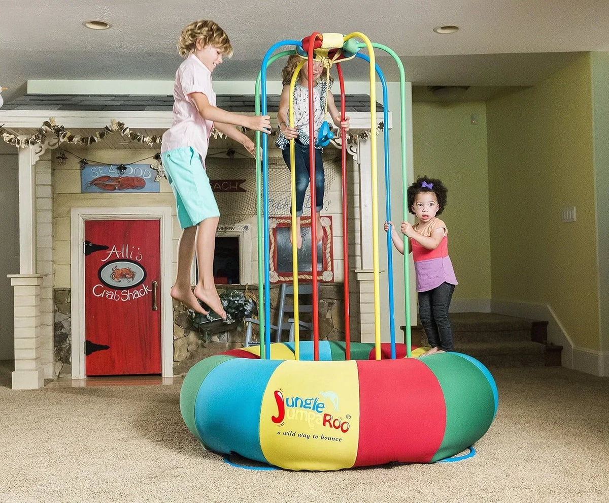 Jungle JumpaRoo – Trampoline/Bounce House-Like Play Set – Indoor/Outdoor Jungle Gym with Welded Swing bar – Large