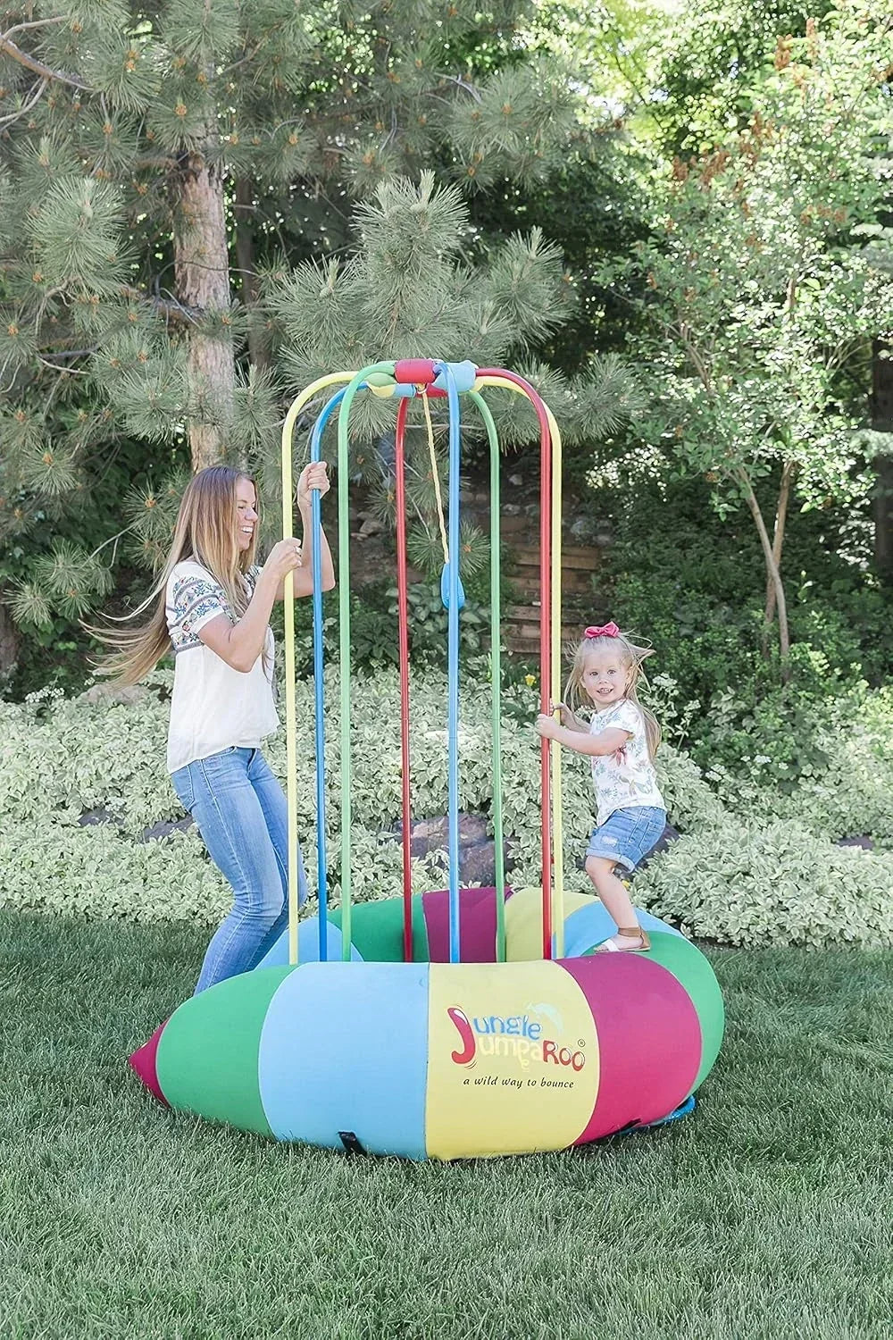 Jungle JumpaRoo – Trampoline/Bounce House-Like Play Set – Indoor/Outdoor Jungle Gym with Welded Swing bar – Large