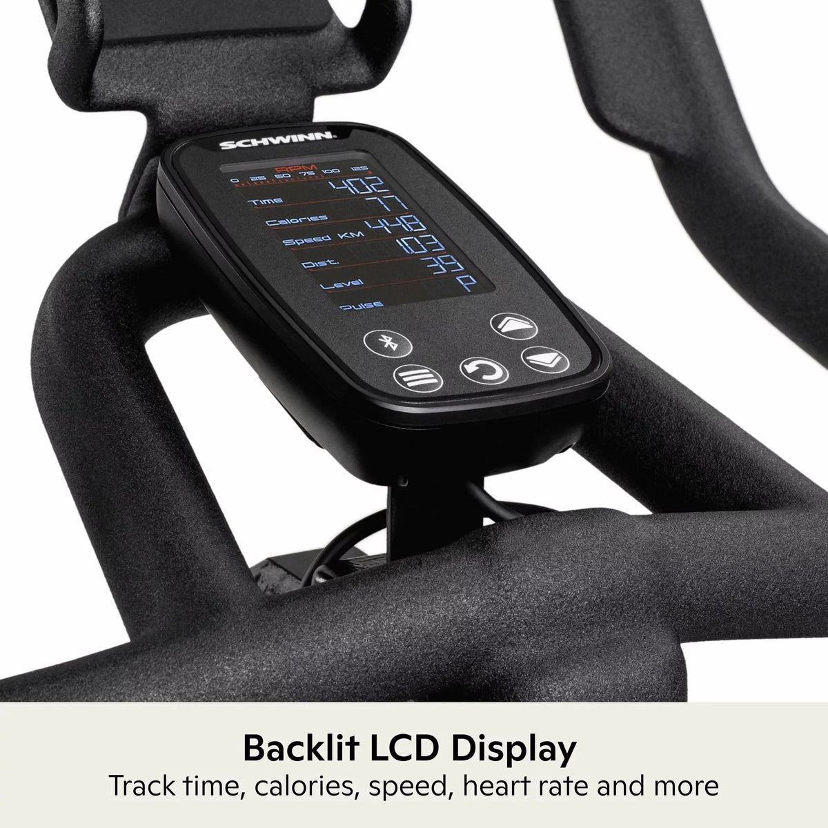 Schwinn IC4 Indoor Cycling Bike with 100 Resistance Levels, Bluetooth Heart Rate Armband, Dual-Sided SPD Pedals, Compatible with Peloton App, Zwift and JRNY, Backlit LCD Console, 4-Way Adjustable Handlebars, Includes 3 lb Dumbbells