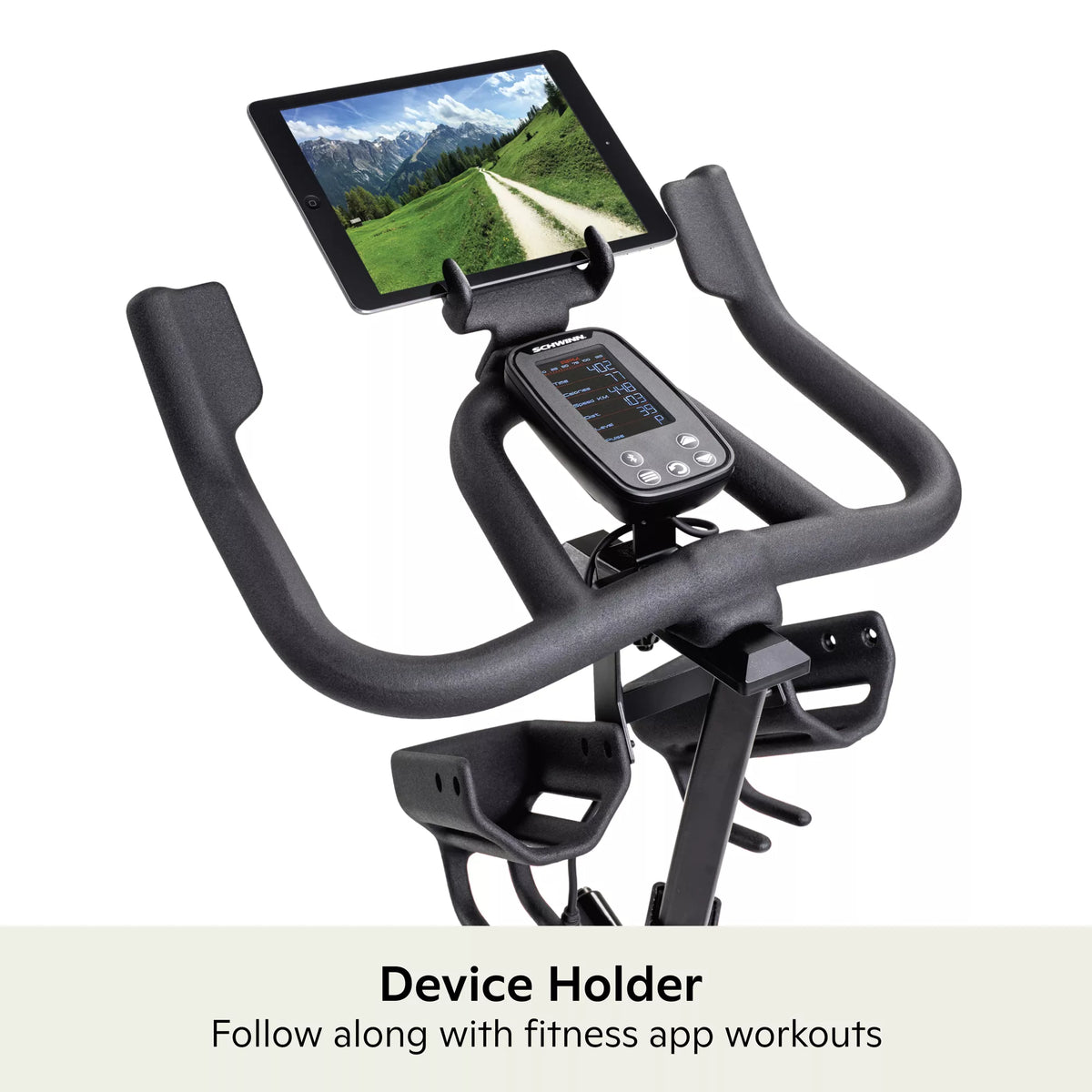 Schwinn IC4 Indoor Cycling Bike with 100 Resistance Levels, Bluetooth Heart Rate Armband, Dual-Sided SPD Pedals, Compatible with Peloton App, Zwift and JRNY, Backlit LCD Console, 4-Way Adjustable Handlebars, Includes 3 lb Dumbbells