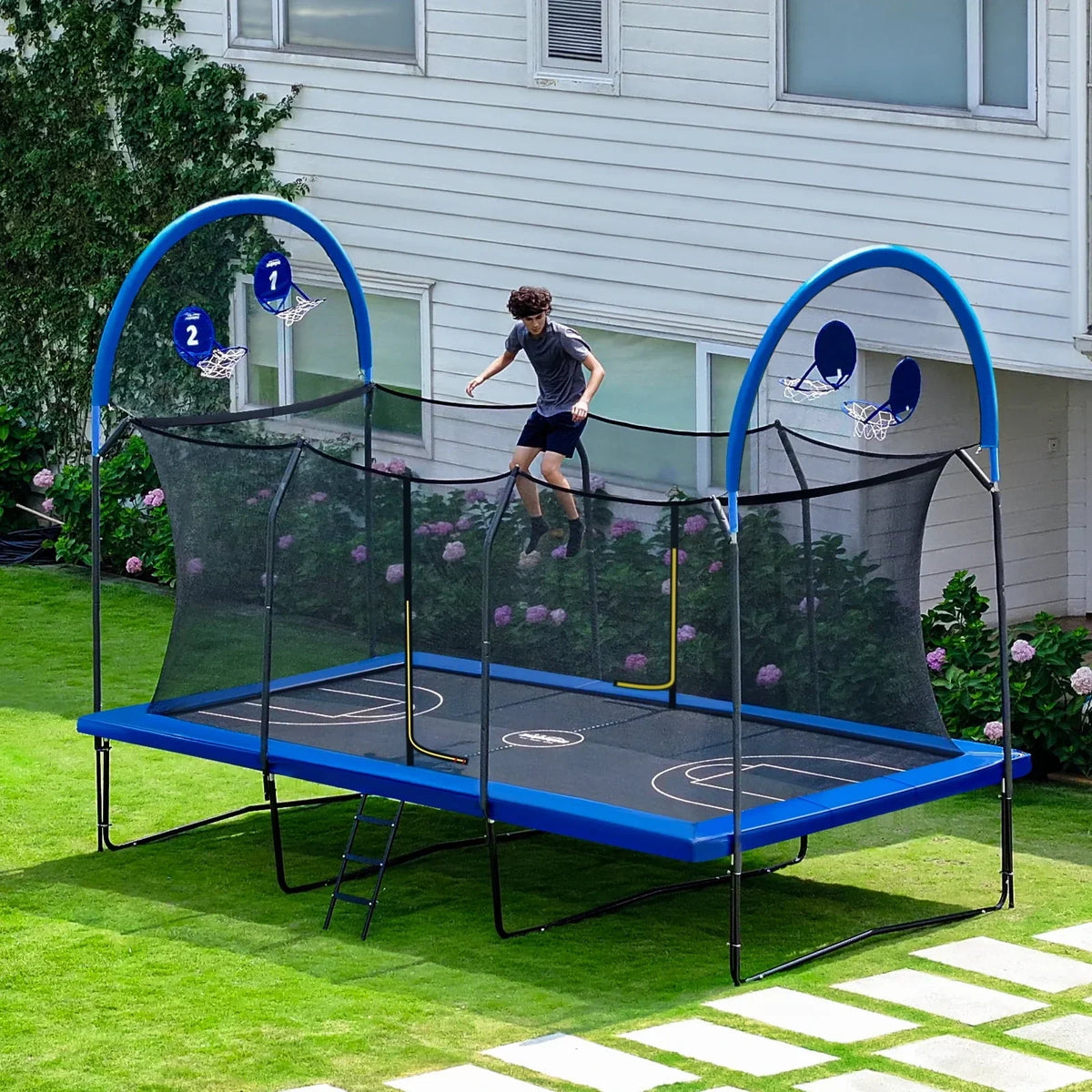 Zupapa 1500LBS Weight Capacity Rectangle Trampoline Basketball Hoop 10x17FT 9X15FT 8X14FT Outdoor Square Gymnastics Trampolines for Kids Adults