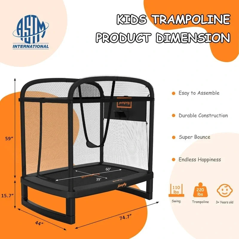 JumpFly 6FT Toddler Trampoline for Kids with Swing