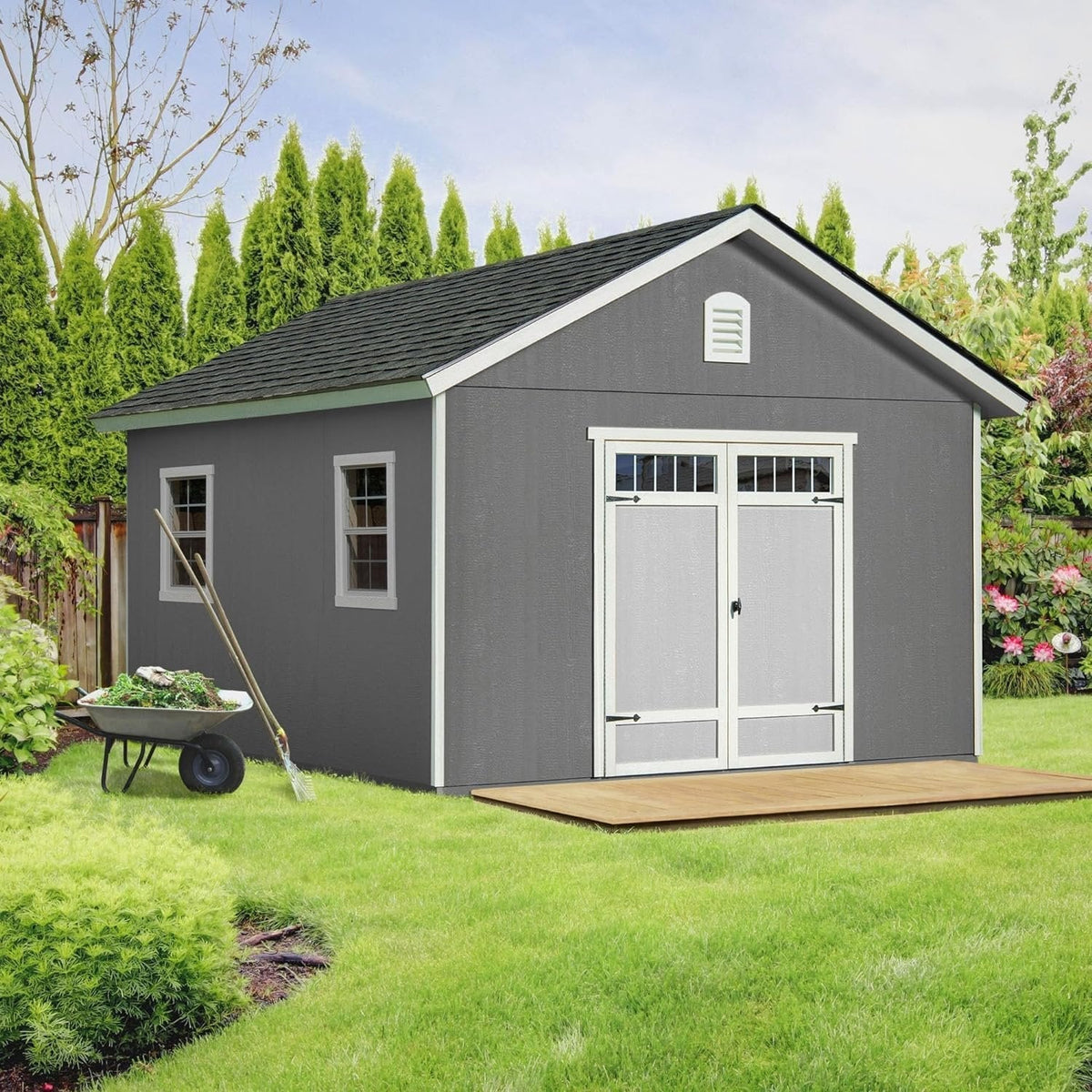 Handy Home Products Scarsdale 12×16 Do-it-Yourself Wooden Storage Shed with Floor