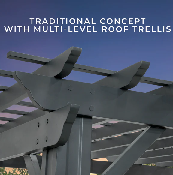 Stratford 14 Ft. X 10 Ft. Black Steel Traditional Pergola with Sail Shade Soft Canopy