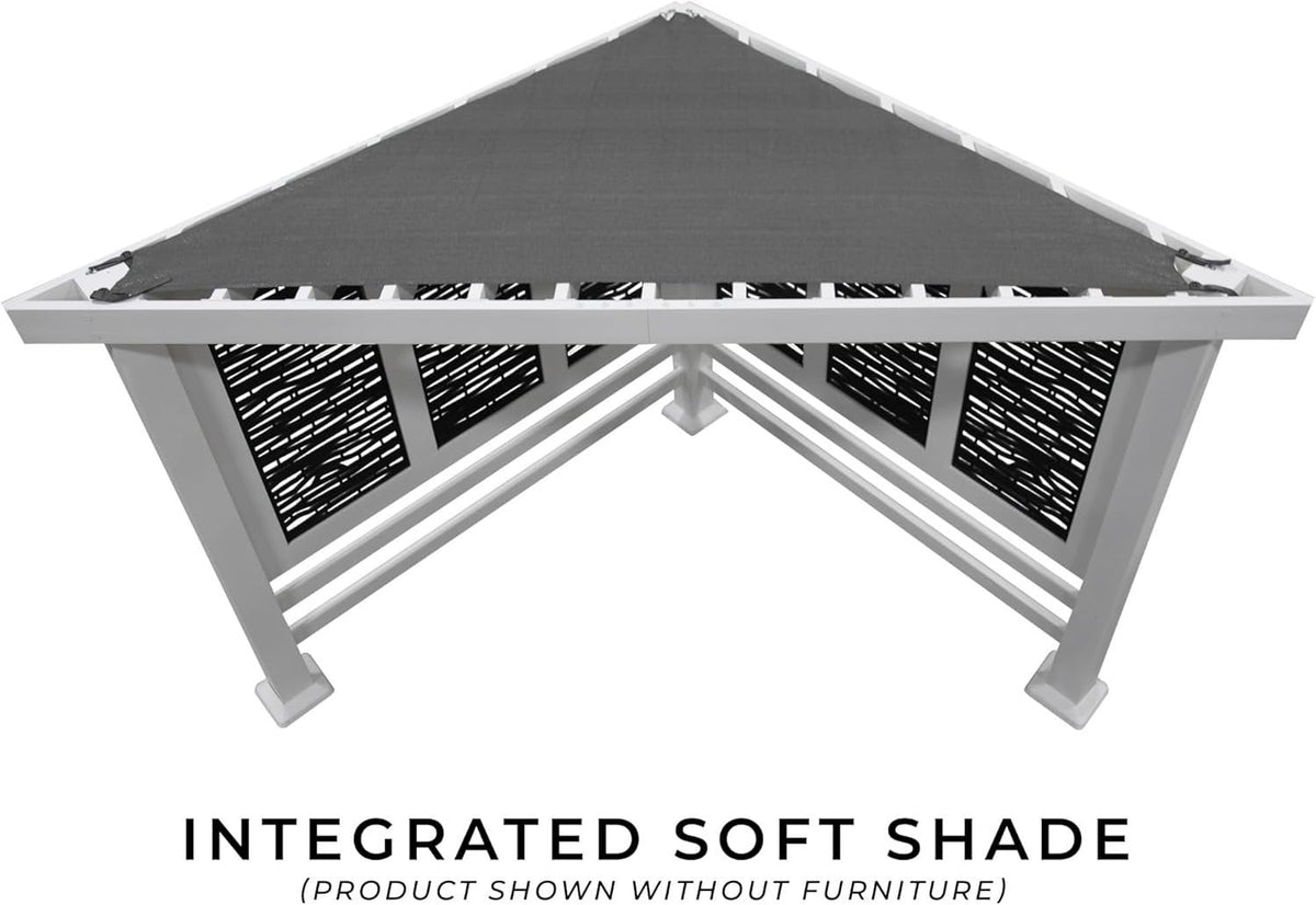 Ridgedale 8 Ft. X 8 Ft. White Steel Modern Cabana Pergola with Conversation Seating in Pumice