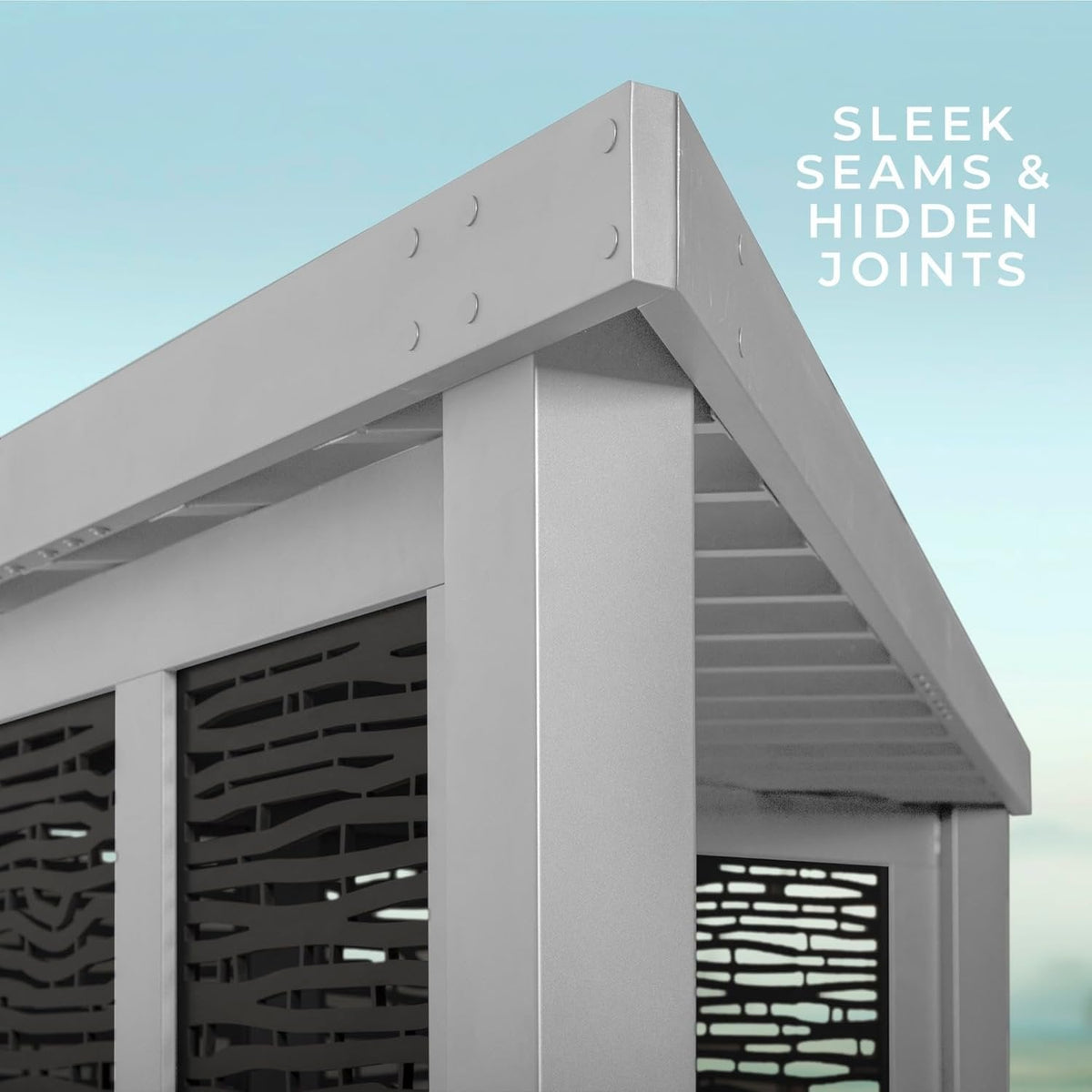 Ridgedale 8 Ft. X 8 Ft. White Steel Modern Cabana Pergola with Conversation Seating in Pumice
