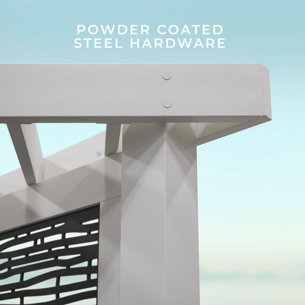 Ridgedale 8 Ft. X 8 Ft. White Steel Modern Cabana Pergola with Conversation Seating in Pumice