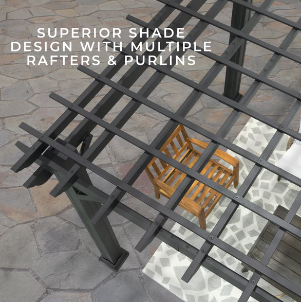 Stratford 12 Ft. X 10 Ft. Black Steel Traditional Pergola with Sail Shade Soft Canopy