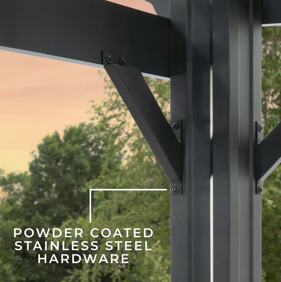 Stratford 12 Ft. X 10 Ft. Black Steel Traditional Pergola with Sail Shade Soft Canopy