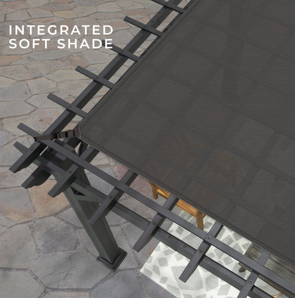 Stratford 12 Ft. X 10 Ft. Black Steel Traditional Pergola with Sail Shade Soft Canopy