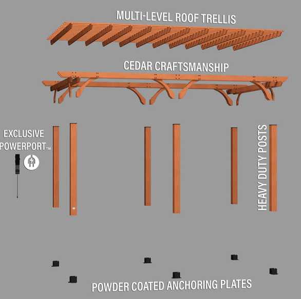 Beaumont 20 ft. x 12 ft. Light Brown Traditional Outdoor All Cedar Wood Patio Pergola Shade Structure with Electric