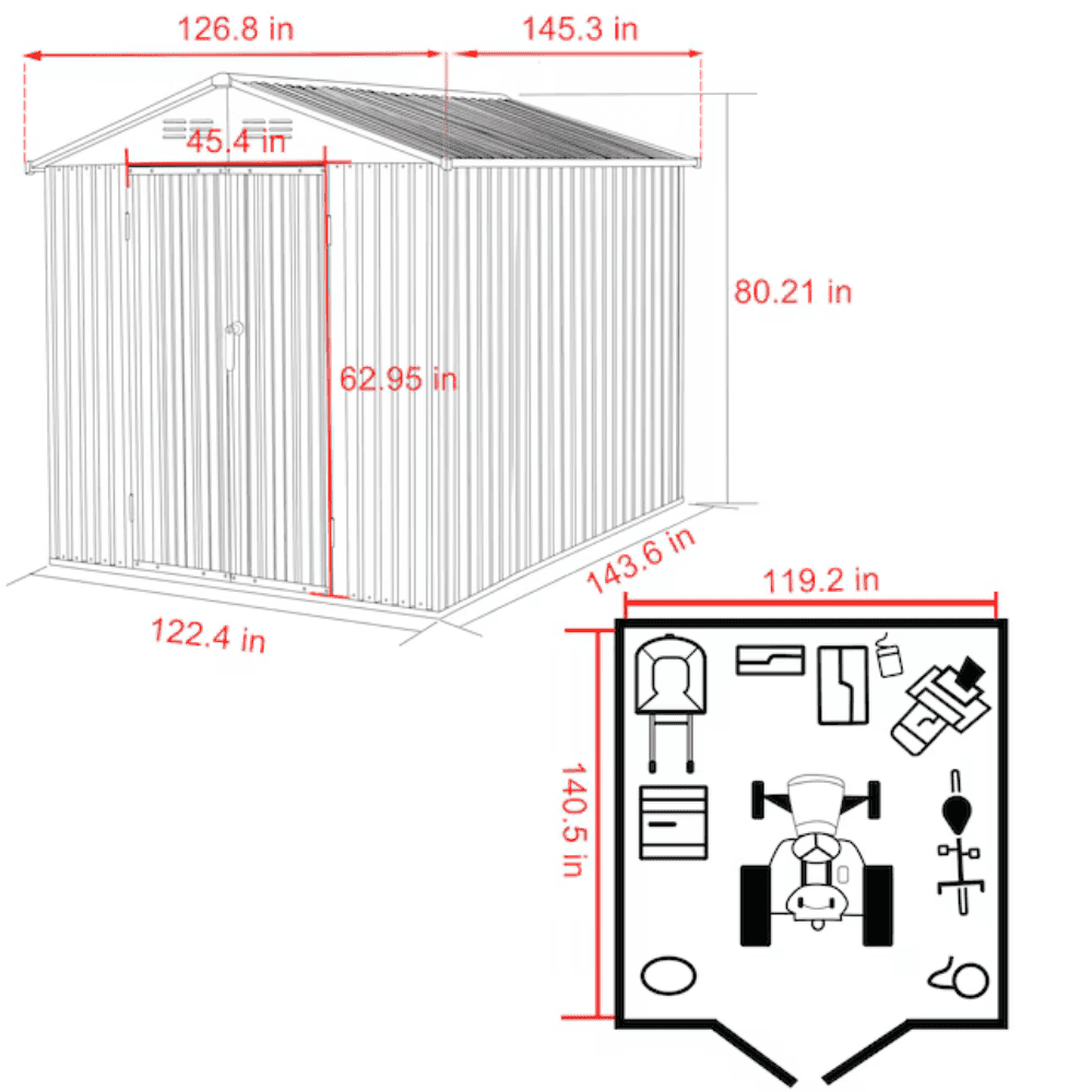VEIKOUS 10 ft. W x 12 ft. D Outdoor Metal Storage Shed in Gray (120 sq. ft.)