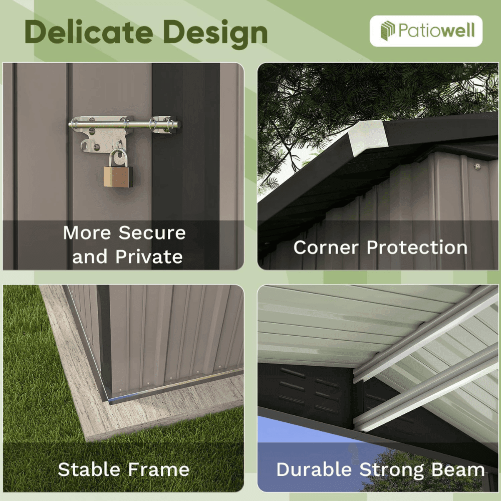Patiowell 10 ft. W x 12 ft. D Size Upgrade Metal Storage Shed (119 sq. ft.)
