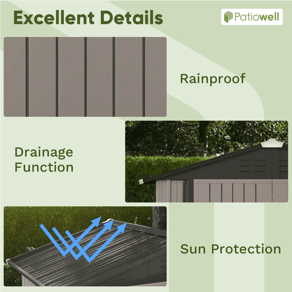Patiowell 10 ft. W x 12 ft. D Size Upgrade Metal Storage Shed (119 sq. ft.)