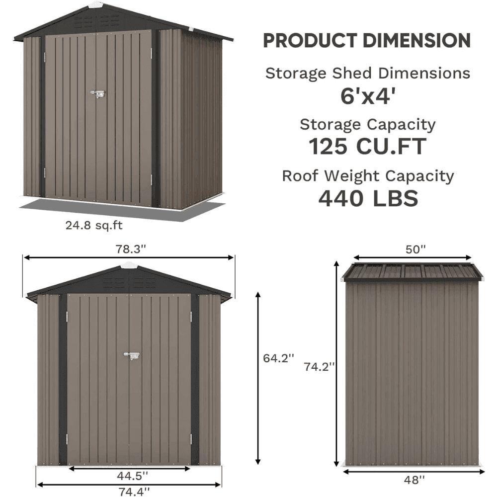 Patiowell 10 ft. W x 12 ft. D Size Upgrade Metal Storage Shed (119 sq. ft.)