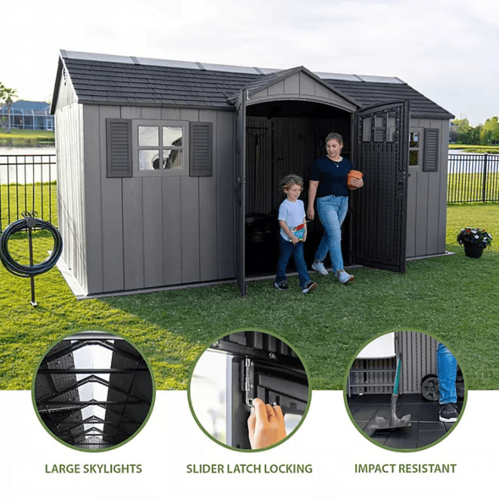 Lifetime 15′ x 8′ Dual Entry Outdoor Storage Shed, Gray