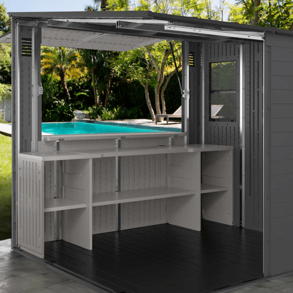 Suncast Cabana Entertainment Shed 8 ft. x 7 ft. Resin Storage Shed (Floor Included)