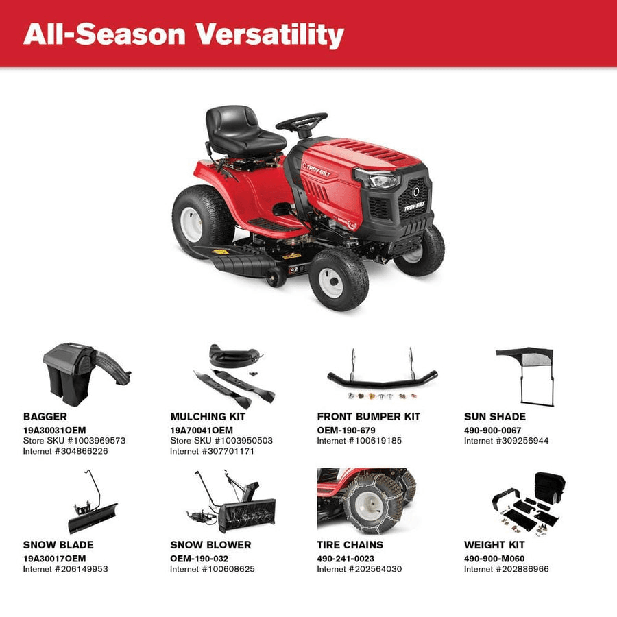 Troy-Bilt Bronco 42” Automatic Drive Gas Riding Lawn Tractor
