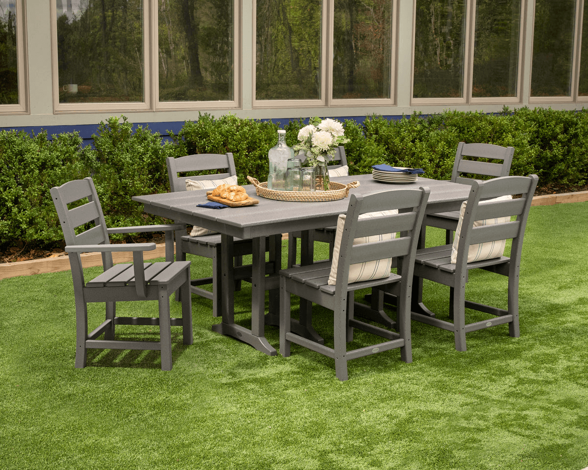 Polywood Lakeside 7-Piece Farmhouse Dining Set – Slate Grey