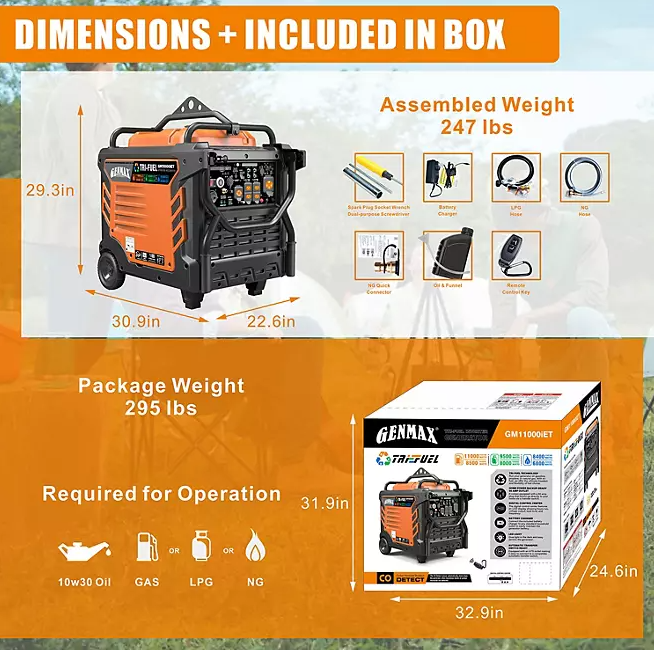 Genmax Portable Inverter Generator 11000W TRI-FUEL