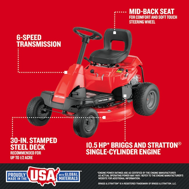 Craftsman R110 30in 10.5 HP 344cc 6-Speed Riding Lawn Mower