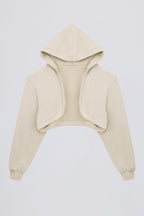 Brushed Jersey Hooded Cropped Shrug in Ecru