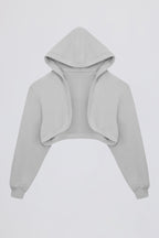 Brushed Jersey Hooded Cropped Shrug in Fog Grey