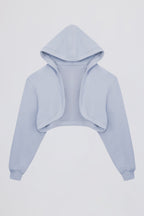 Brushed Jersey Hooded Cropped Shrug in Soft Blue