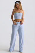 Brushed Jersey Wide-Leg Joggers in Soft Blue